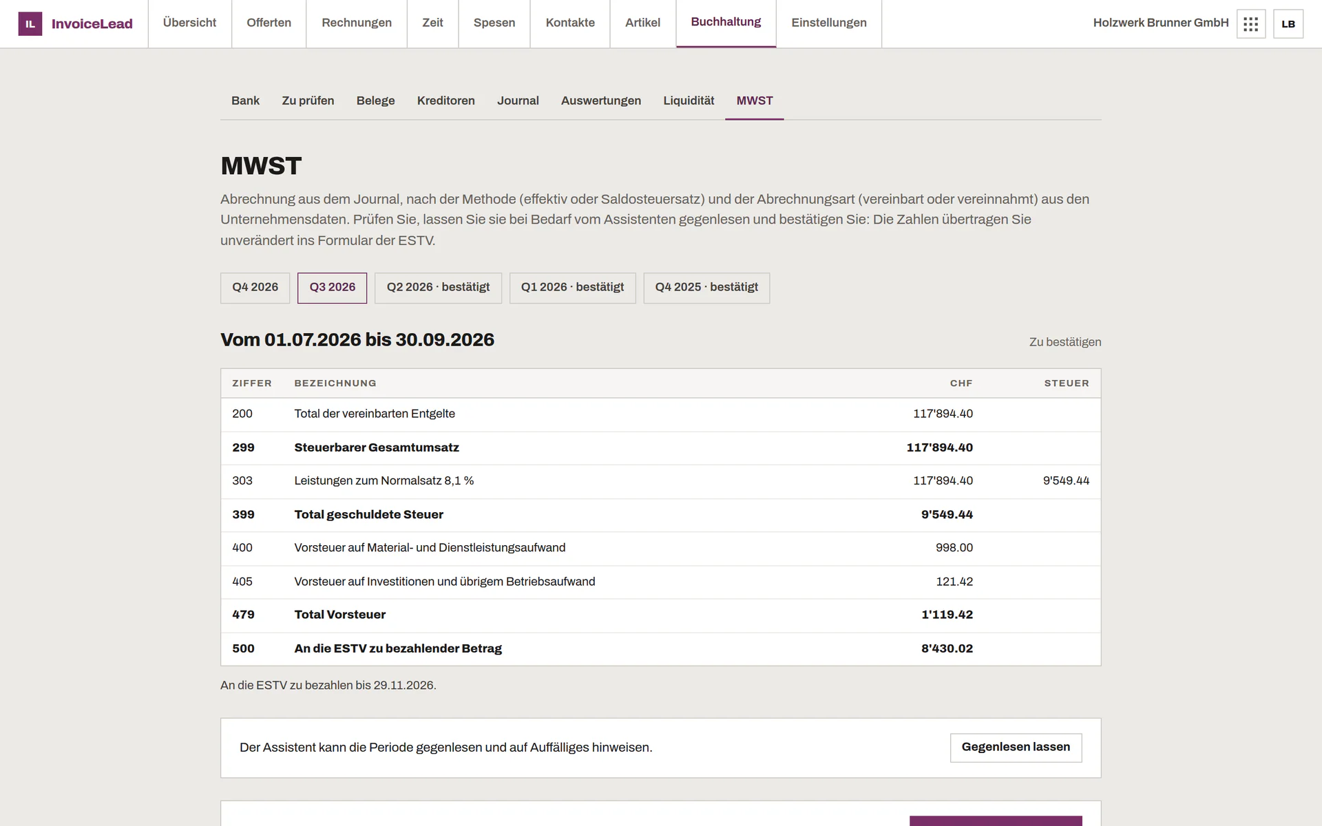 MWST-Abrechnung des Quartals