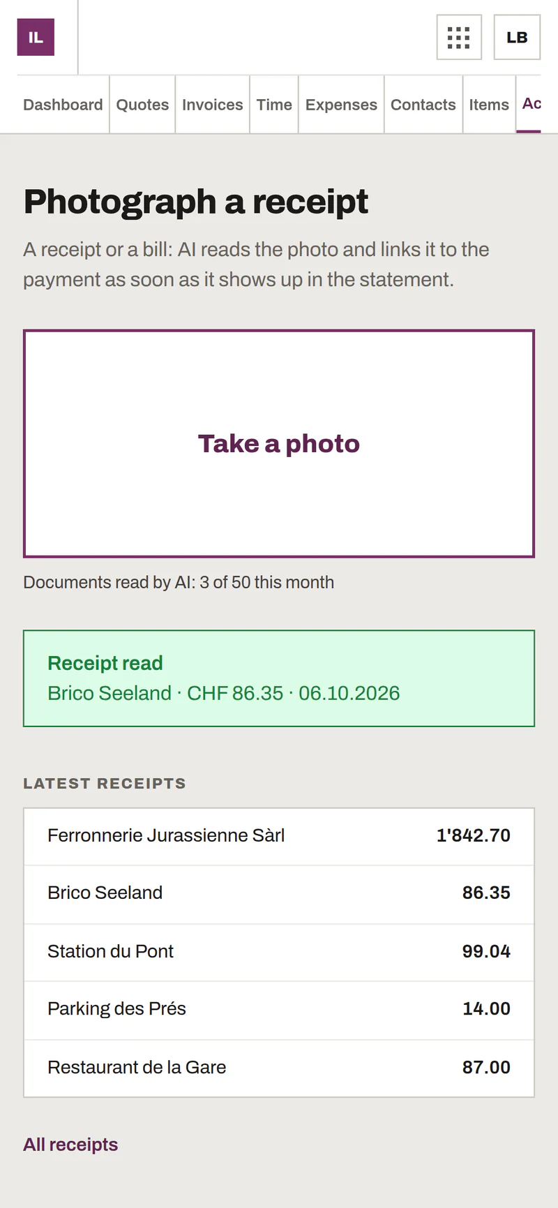 Taking a receipt photo on a phone: the AI reads it