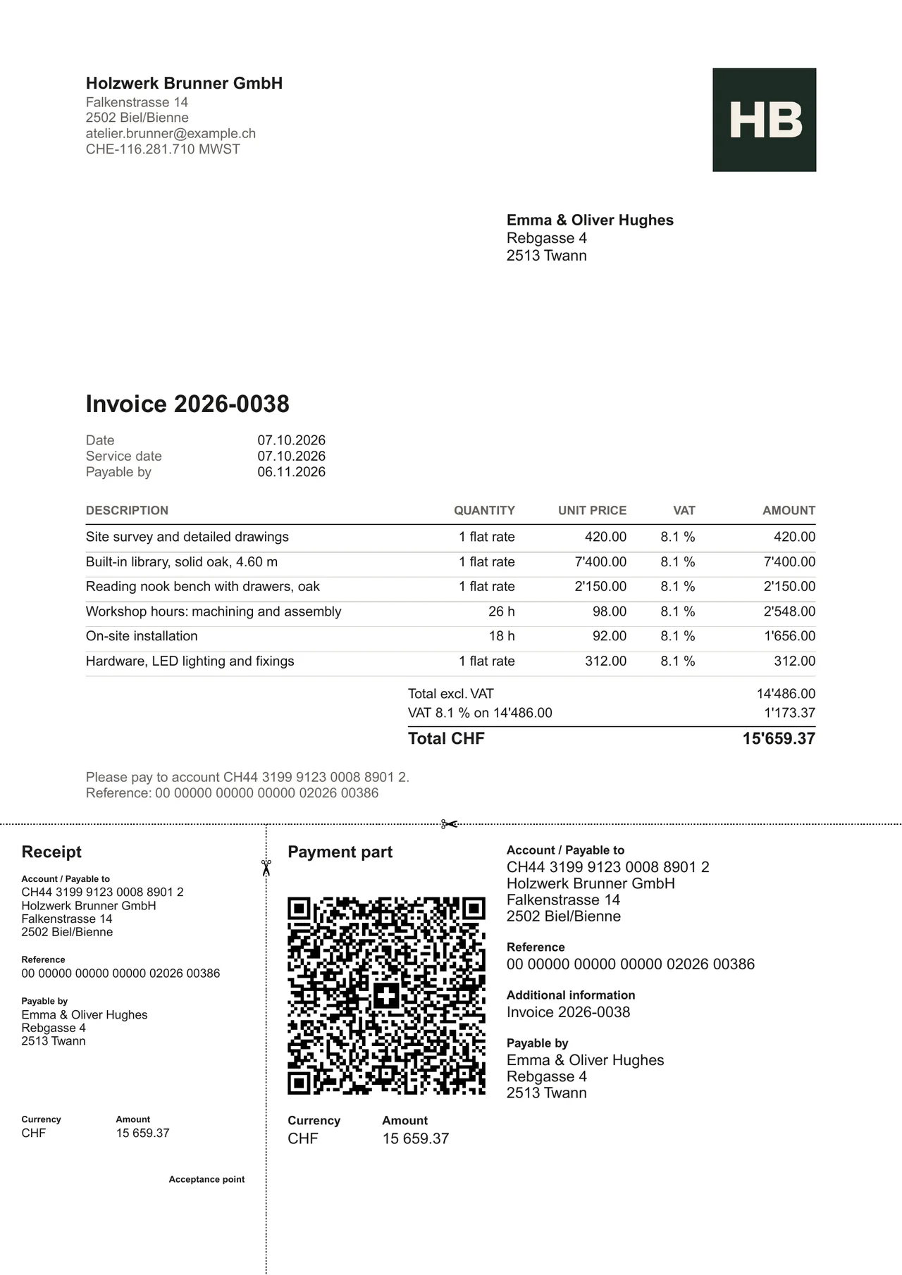 QR-bill as a PDF, with its payment part