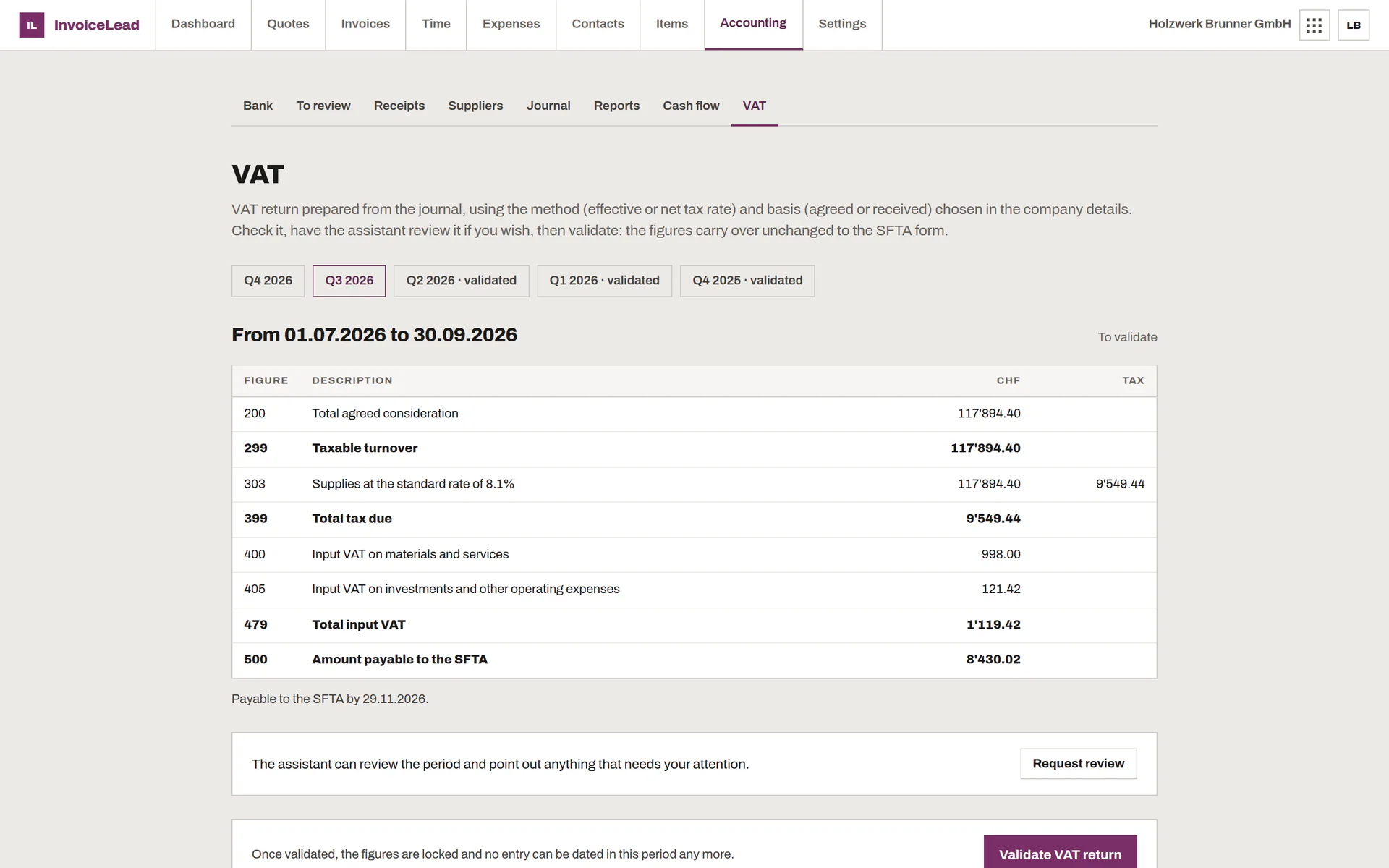 Quarterly VAT return